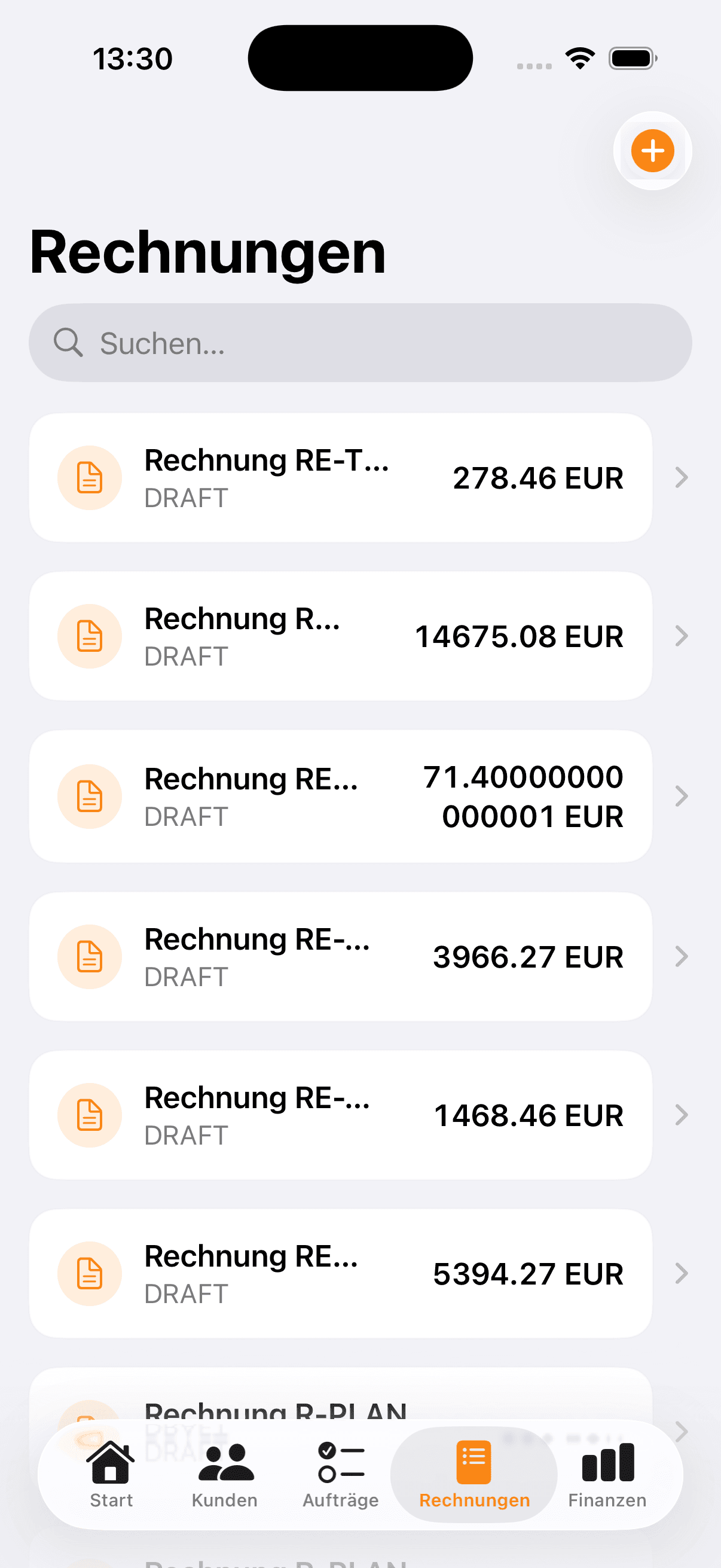 Planify B2B – Kundenübersicht