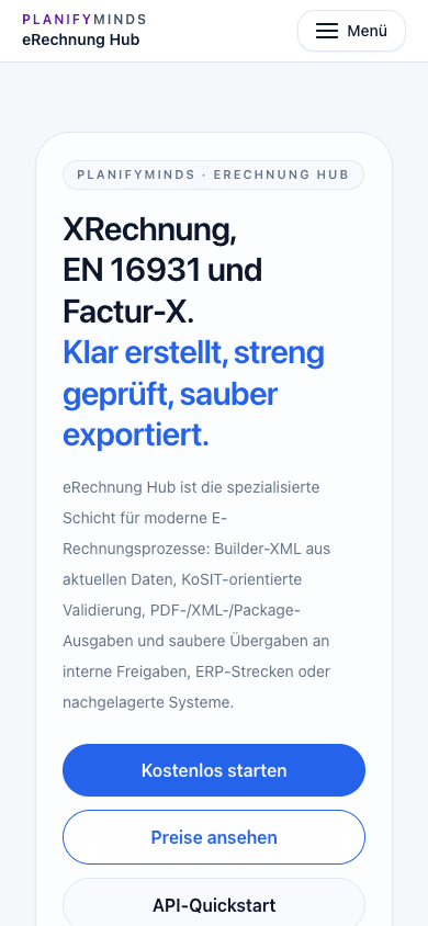 eRechnung Hub – mobile Startseite