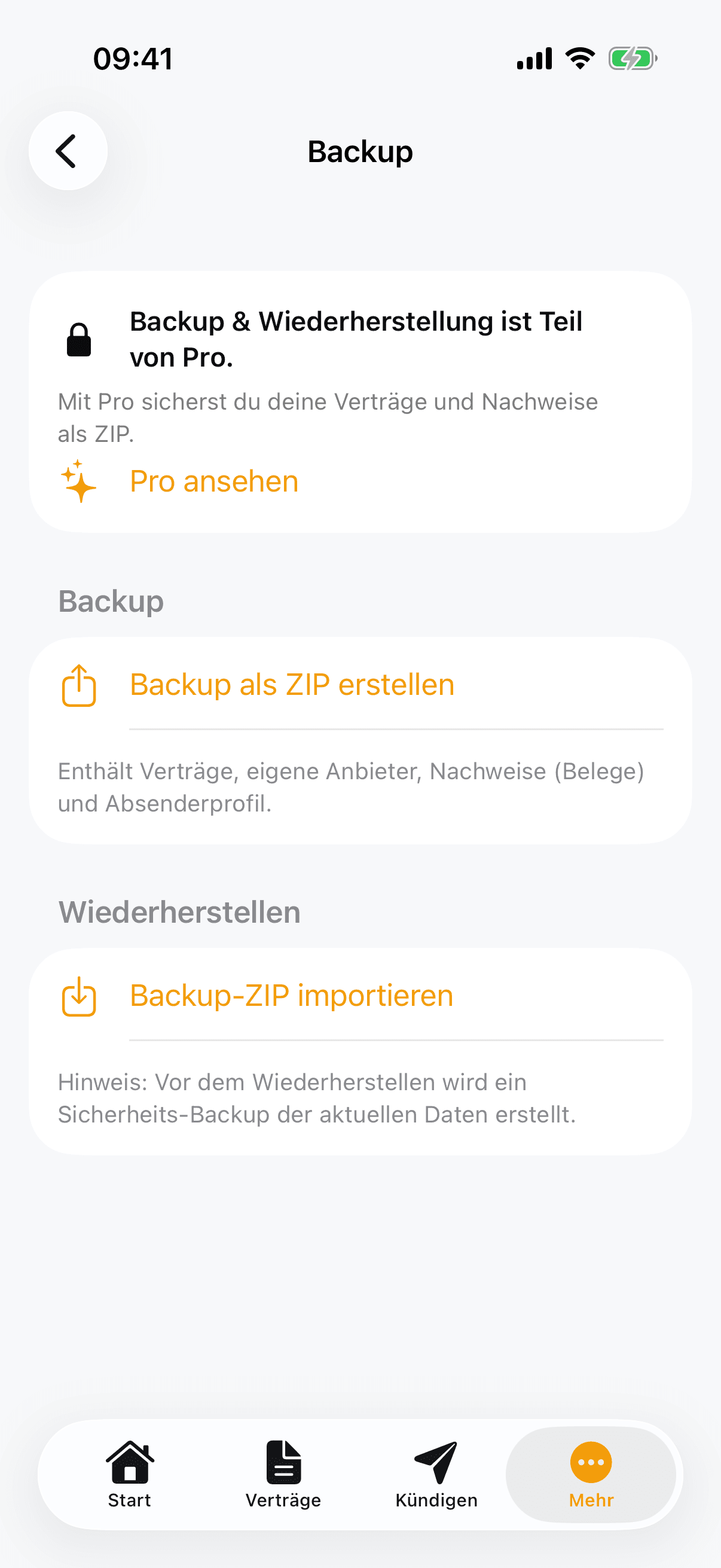 Kündigungsmanager – Backup und Wiederherstellung