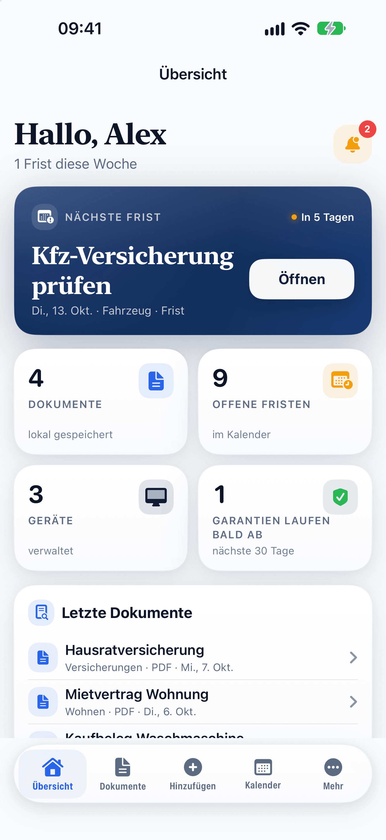 AlltagsOrdner – Übersicht mit nächster Frist
