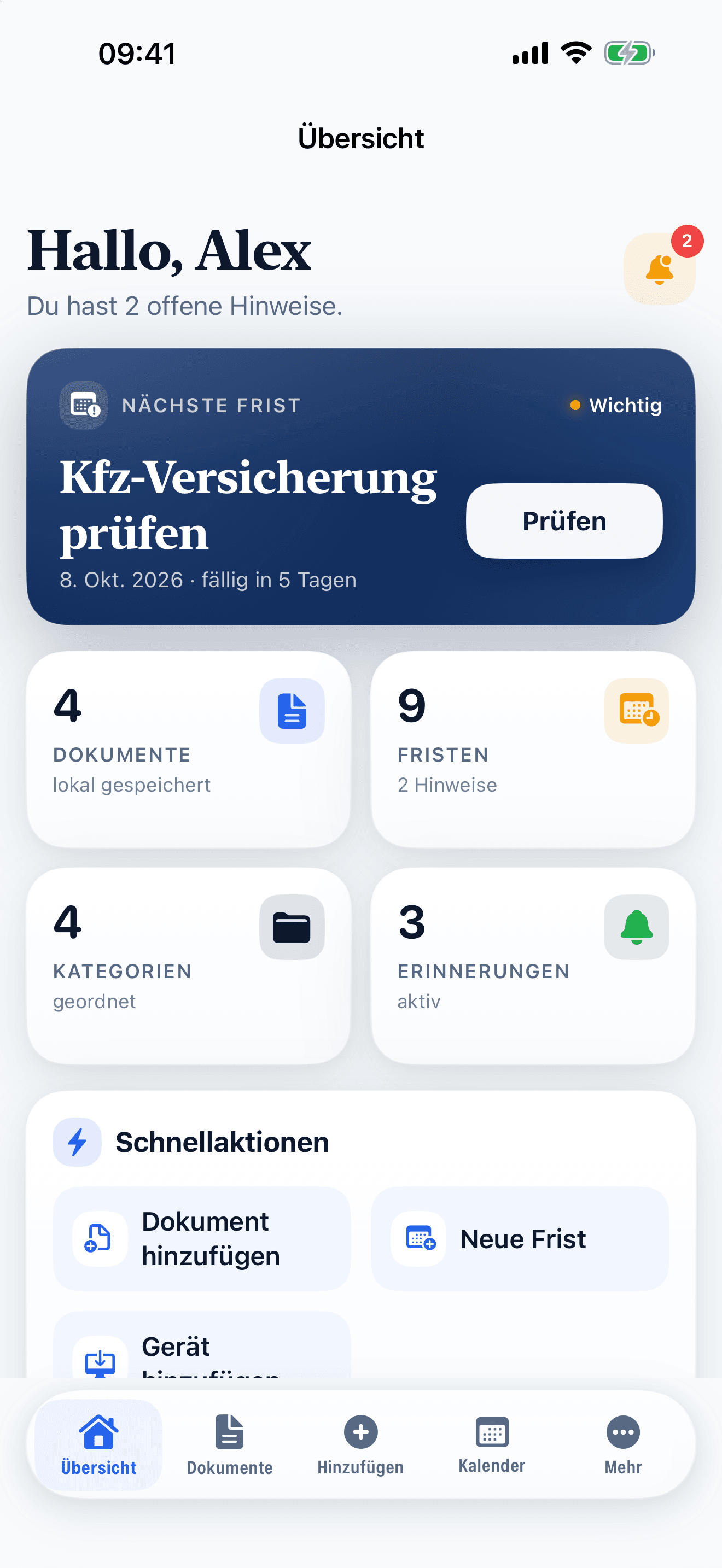 AlltagsOrdner – Übersicht mit nächster Frist