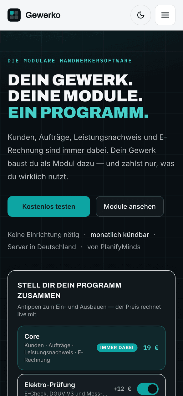 Gewerko – mobile Ansicht