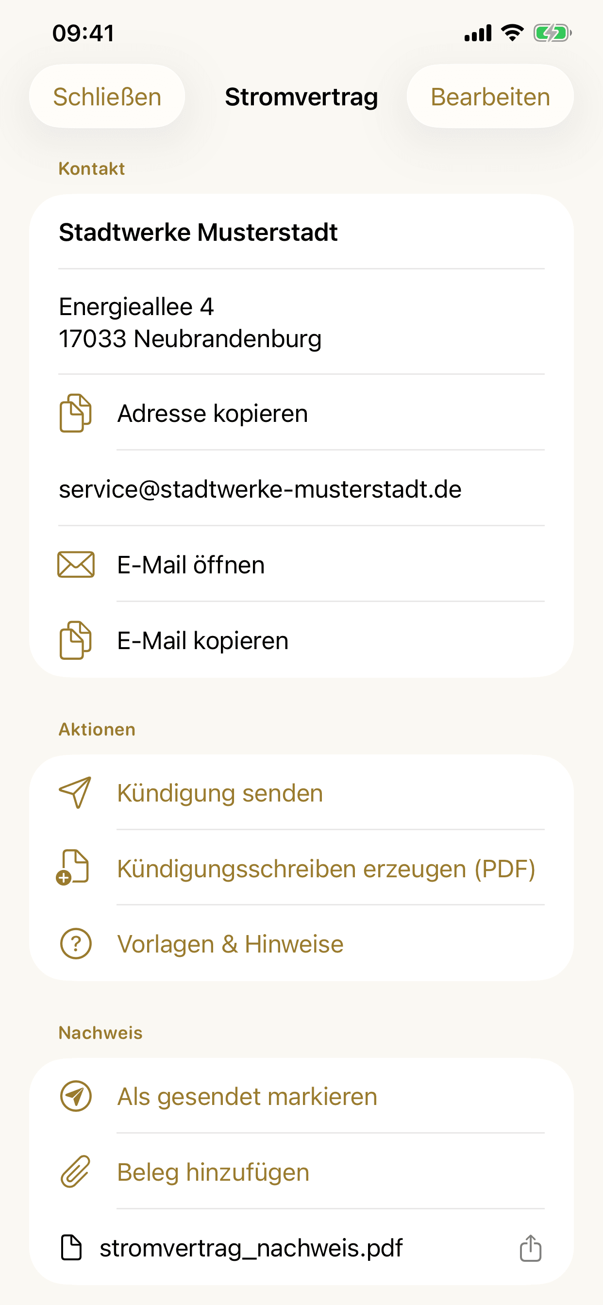 Kündigungsmanager – Kündigung senden, PDF erzeugen und Nachweis sichern