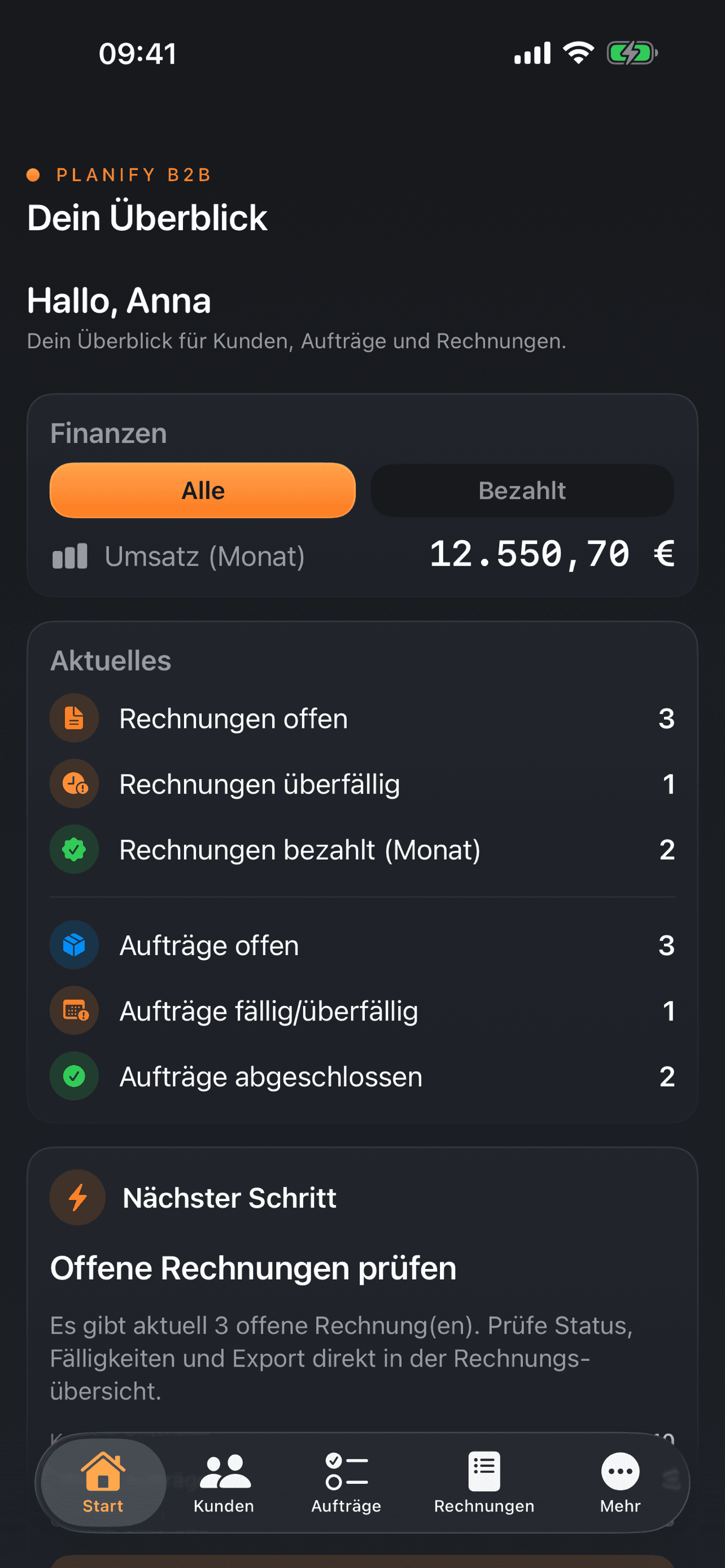 PlanifyMinds B2B – Start auf dem iPhone